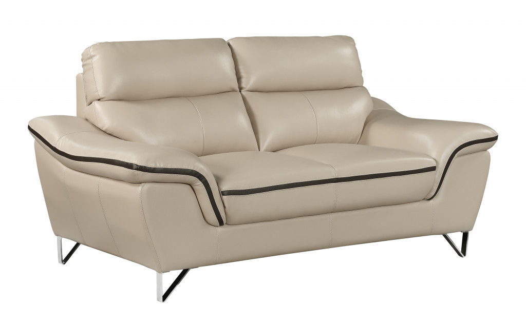 Love Seat Faux Leather - Beige / Silver