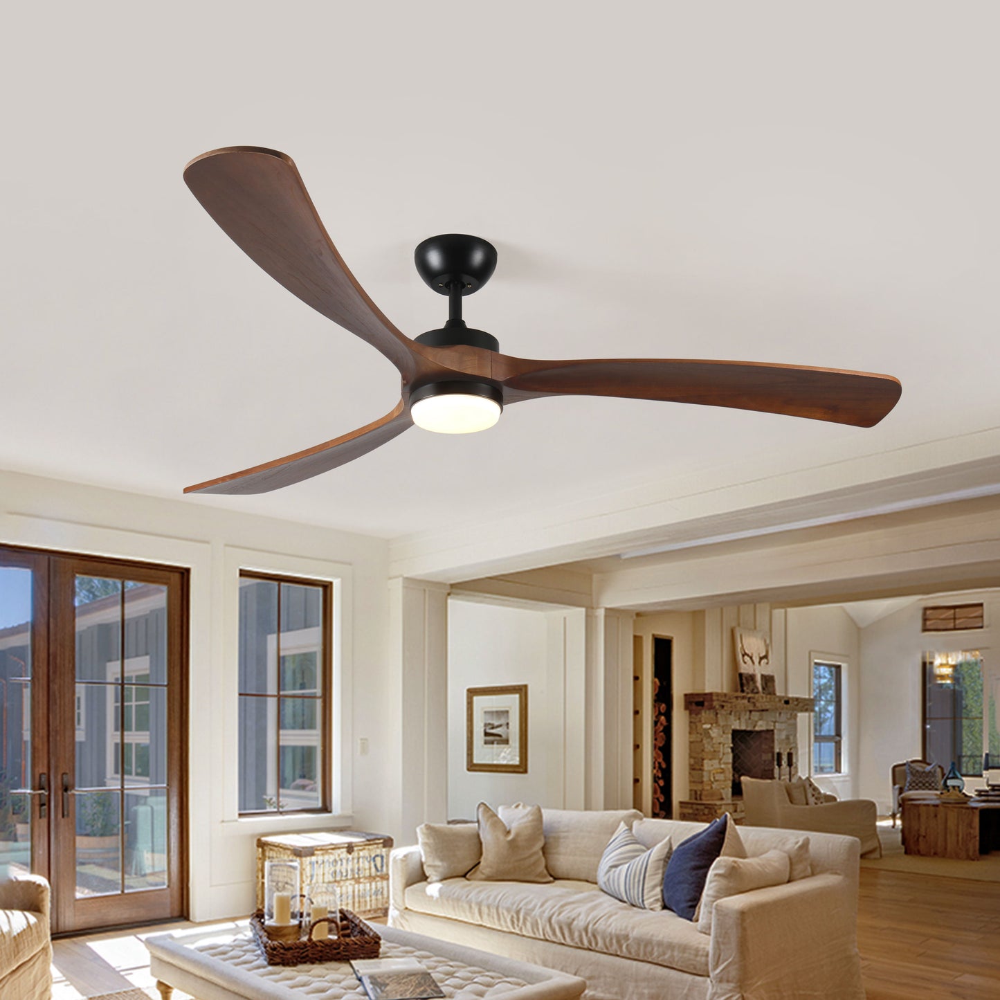 Solid Wood Ceiling Fan With Lights And Remote Control Indoor Outdoor Ceiling Fan 3 Wooden Blades Modern Ceiling Fan For Porch Living Room Bedroom