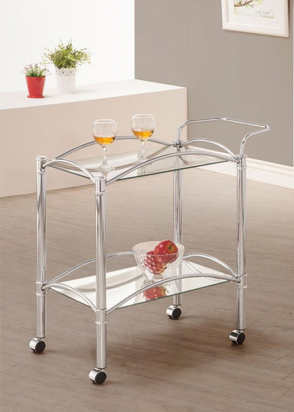 Shadix - 2-Tier Rectangular Glass Shelf Metal Bar Cart - Chrome