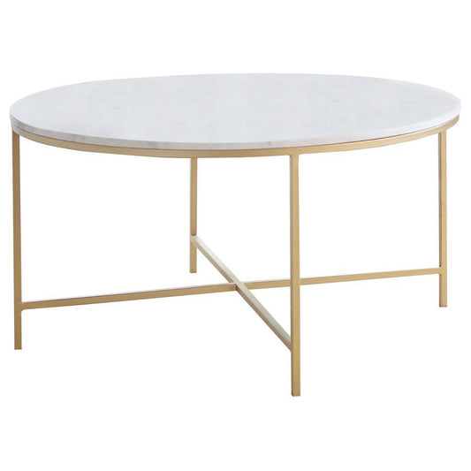 Ellison - Round Marble Top Coffee Table - White And Gold