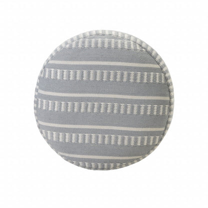 Polyester Round Striped Indoor / Outdoor Pouf Ottoman - Blue