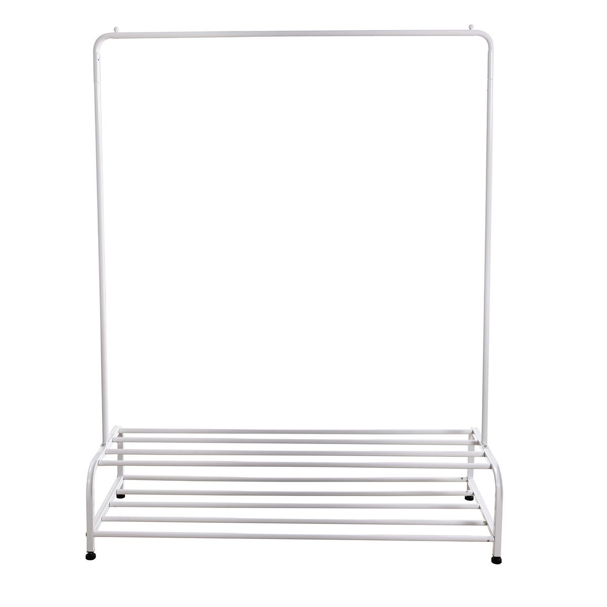 Clothing Garment Rack With Shelves, Metal Cloth Hanger Rack Stand Clothes Drying Rack For Hanging Clothes, With Top Rod Organizer Shirt Towel Rack And Lower Storage Shelf For Boxes Shoes Boots, White