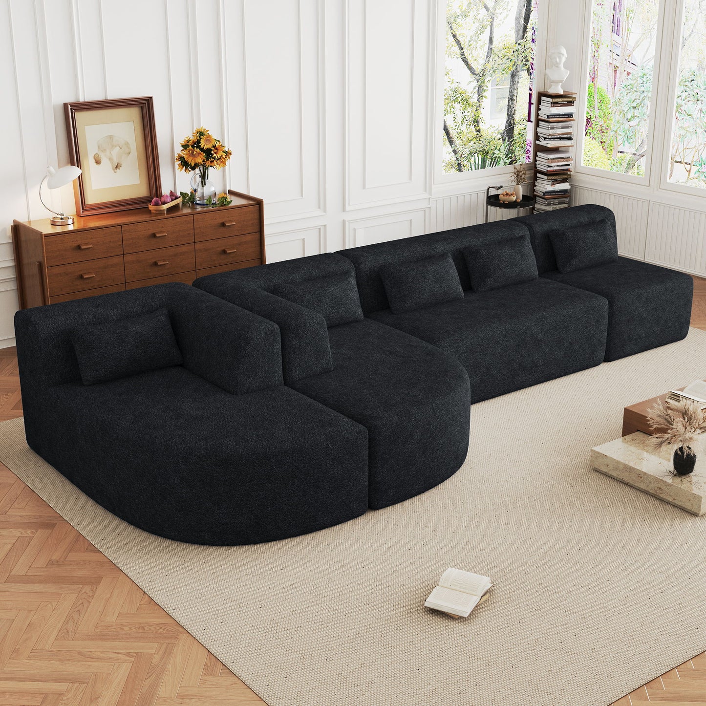 Upholstered Sofa Free Combined Sofa Couch With Two Chaise Lounge And Five Back Pillows For Living Room