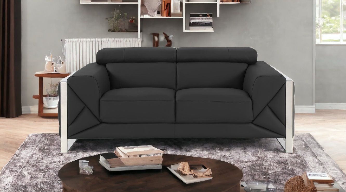 Italian Leather Loveseat - Gray