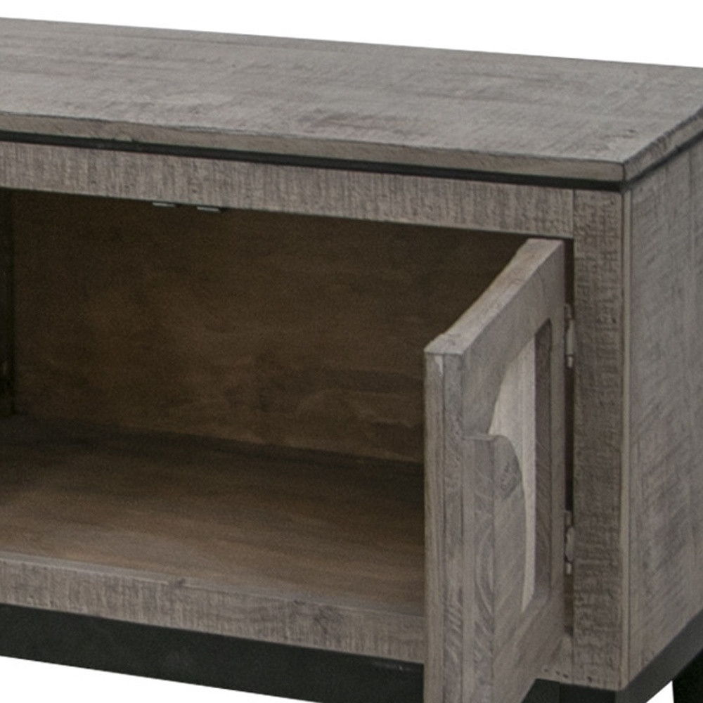 Solid Wood Cabinet Enclosed Storage Distressed TV Stand - Gray