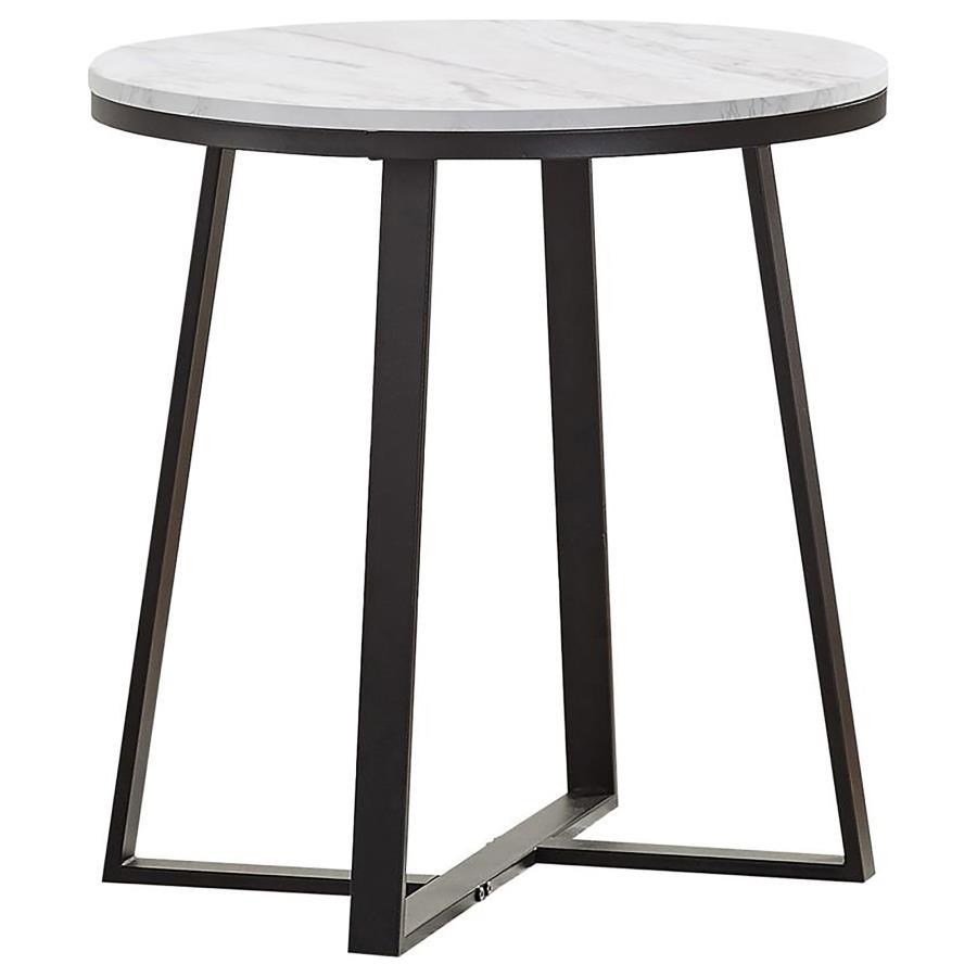 Hugo - Round Faux Marble End Table - White And Matte Black