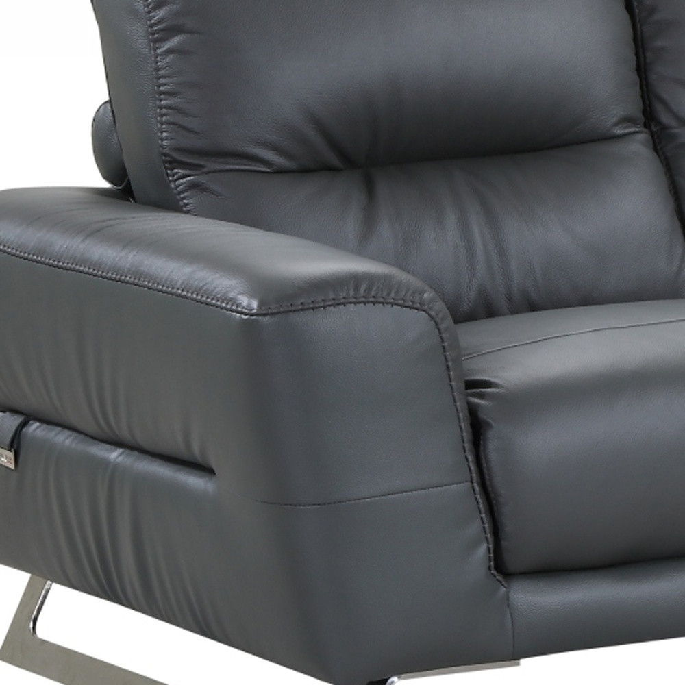 Genuine Leather Love Seat - Silver