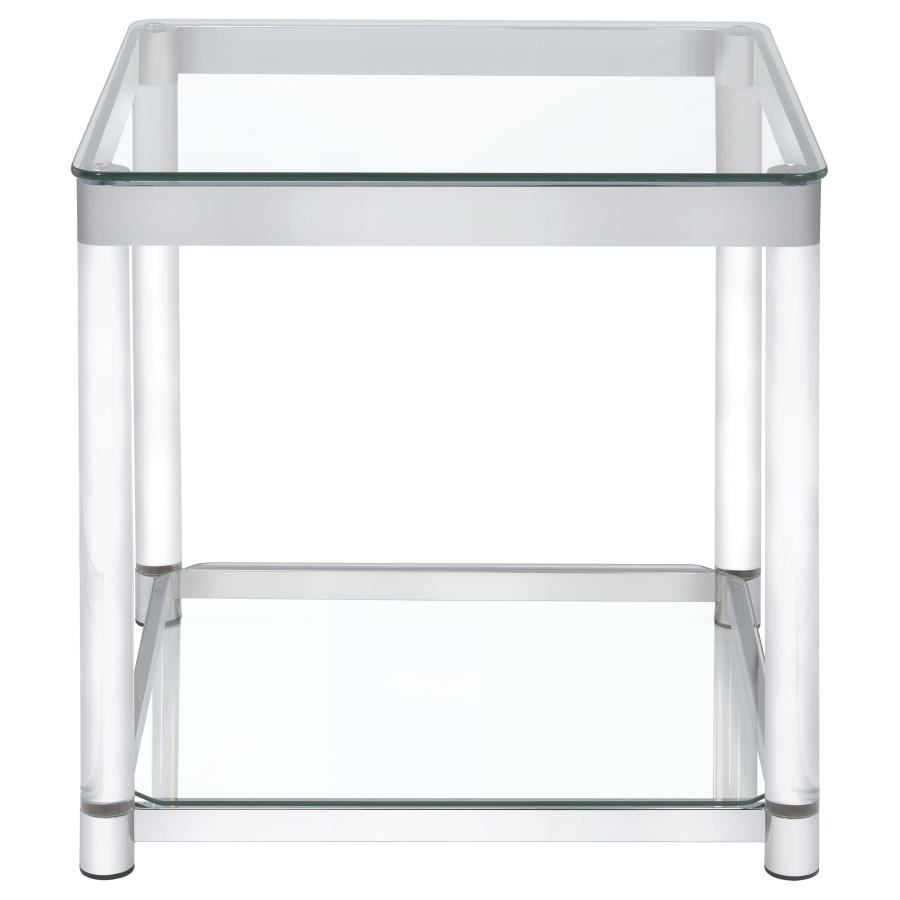 Anne - Square Glass Top Acrylic Leg Side End Table - Chrome