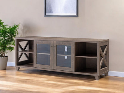 Particle Board And Glass Cabinet Enclosed Storage TV Stand - Brown