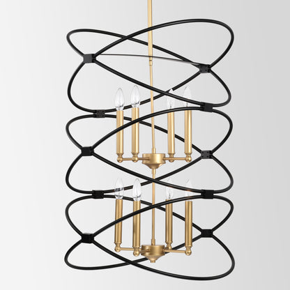 Transitional Gold/Matte Black Metal Chandelier Fixture, 8 lights, 2-Tier-Candle Ceiling Light for Living Room, Bedroom, Dining Room, Dimmable, E12, W23.6*H55