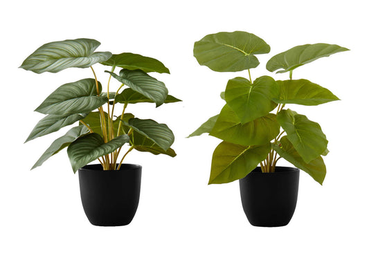 13" Tall, Artificial Plant, Epipremnum, Indoor, Faux, Fake, Table, Greenery, Potted, Decorative (Set of 2) - Green / Black