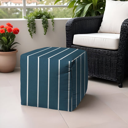 Polyester Cube Striped Indoor / Outdoor Pouf Ottoman - Turquoise