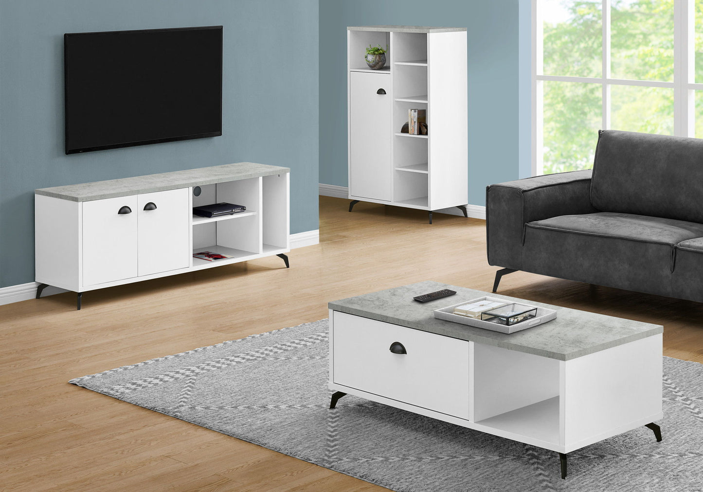 Cabinet Enclosed, Storage TV Stand - White