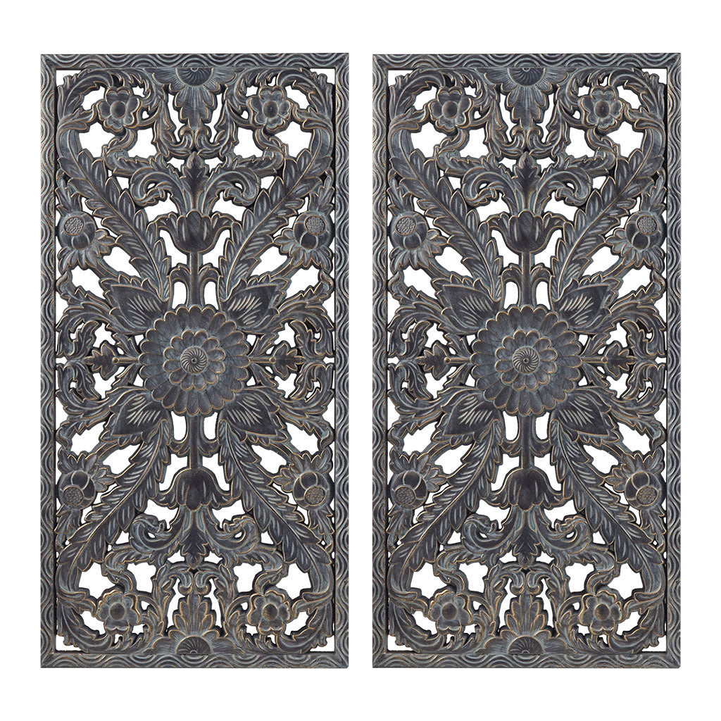 Botanical Panel Distressed Carved Wood 2-piece Wall Decor Set