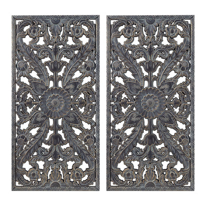 Botanical Panel Distressed Carved Wood 2-piece Wall Decor Set