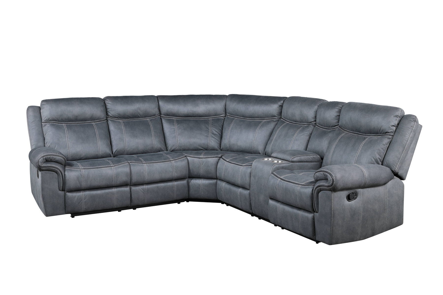 Dollum - Two Tone Nubuck Manual Recliner Sectional Sofa With USB Port Cupholder Console