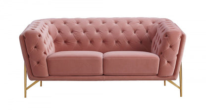 Stylish Velvet Loveseat With Diamond Tufts - Pink