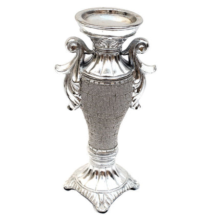 Ambrose Chrome Plated Crystal Embellished Ceramic Candlestick Holder (6 In. X 4 In. X 11. 5 In.)