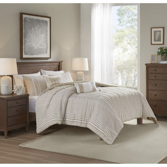 3 Piece Cotton Yarn Dyed Duvet Cover Set - Taupe