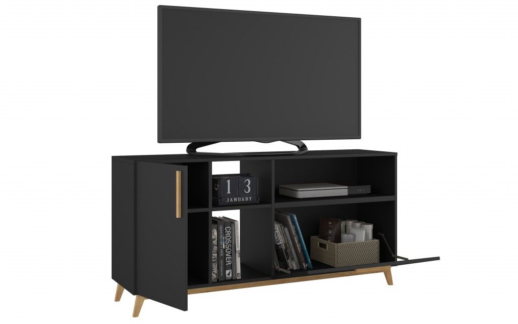 Modern Asymmetrical TV Stand - Black / Natural