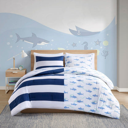 Sammie Cotton Cabana Stripe Reversible Comforter Set With Shark Reverse