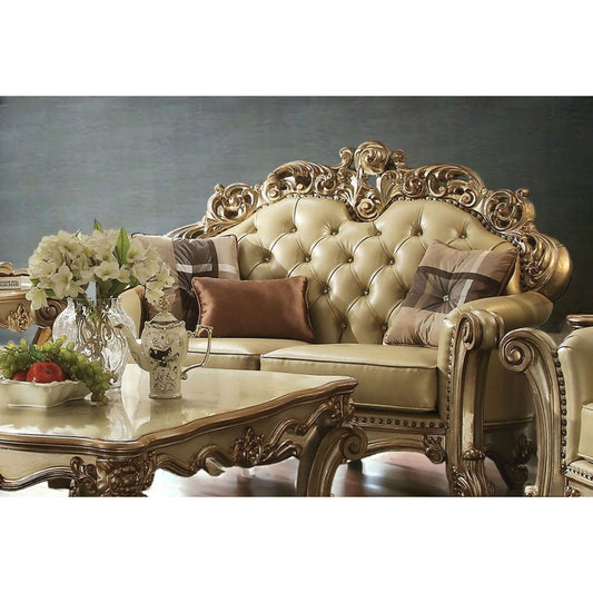 Faux Leather Loveseat - Bone / Gold