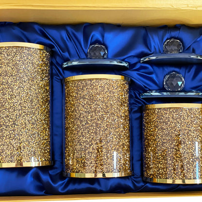 Ambrose Exquisite Three Glass Canister Set In Gift Box - Gold