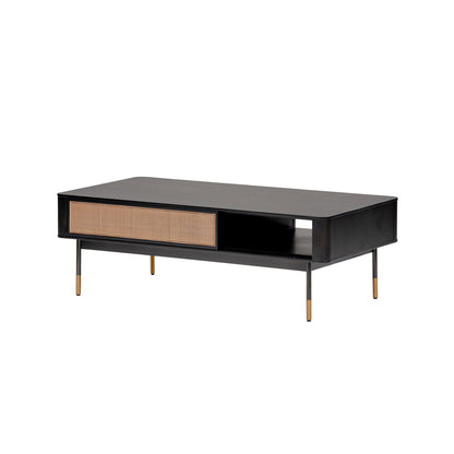 Solid Wood And Steel Coffee Table With Drawer And Shelf - Black / Brown