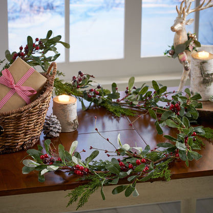 Olive Leaves Garland With Red Berry - Green