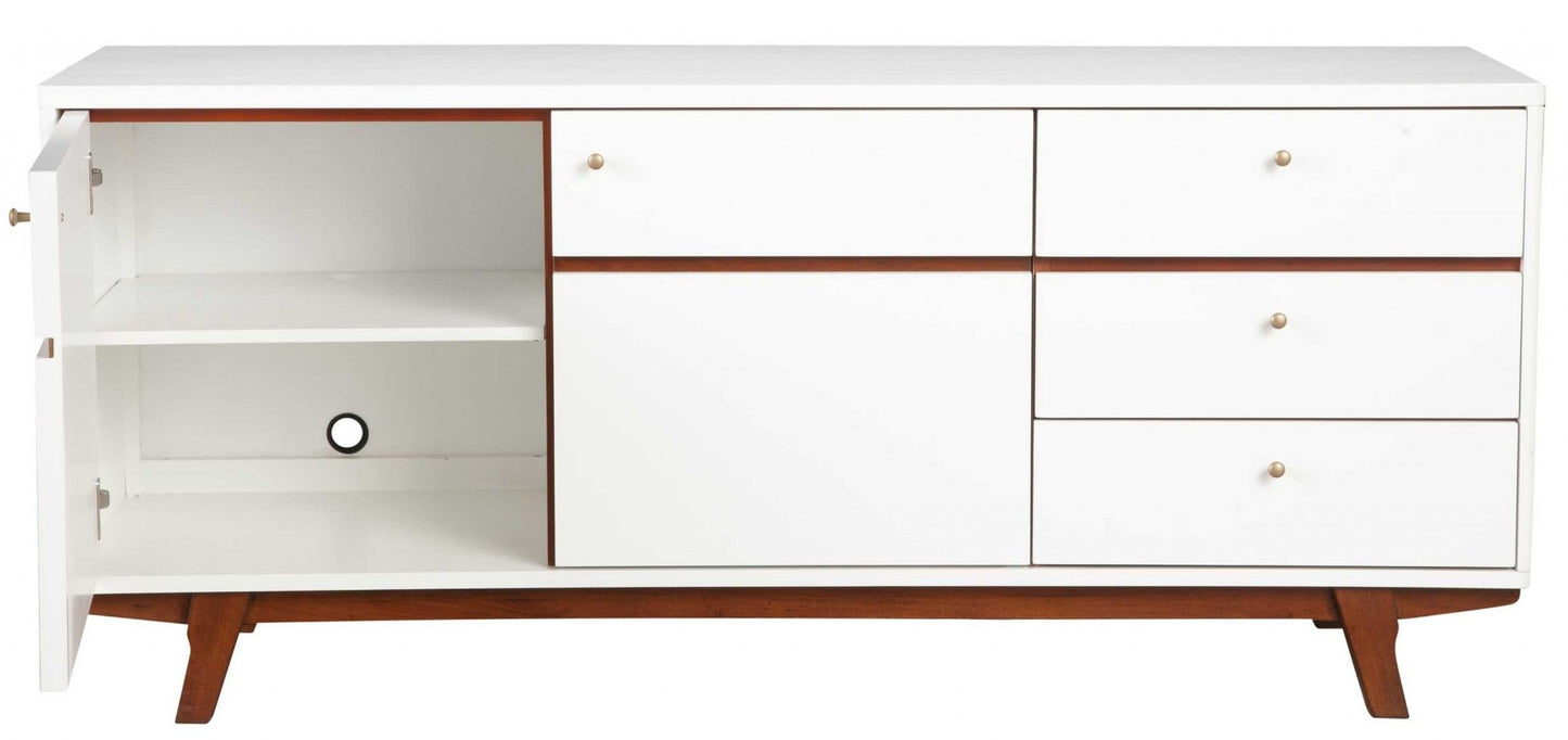 Mahogany Solids And Veneer Cabinet Enclosed Storage TV Stand - White