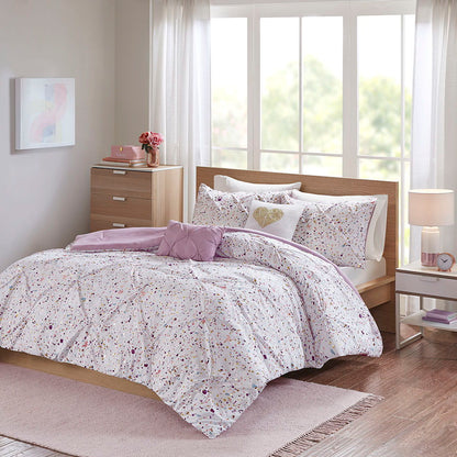 Metallic Printed And Pintucked Comforter Plum