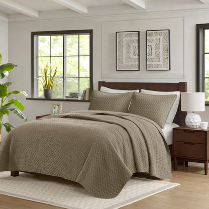 3 Piece Luxurious Oversized Quilt Set, Taupe