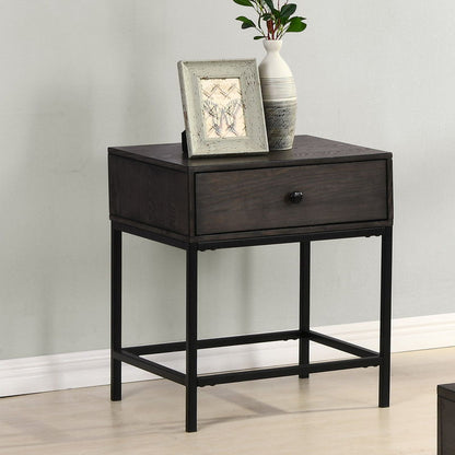 Ava - 20" MDF End Table With Charging Ports And Metal Base - Espresso