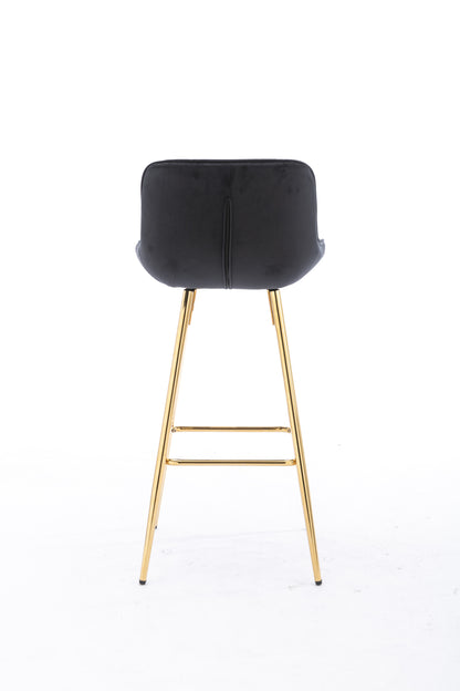 30 inch Set of 2 Bar Stools,with Chrome Footrest Velvet Fabric Counter Stool Golden Leg Simple High Bar Stool,black