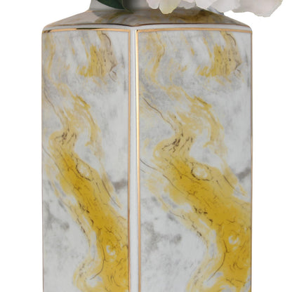 Square Glass Ginger Jar With Marble Design - Gold And Gray