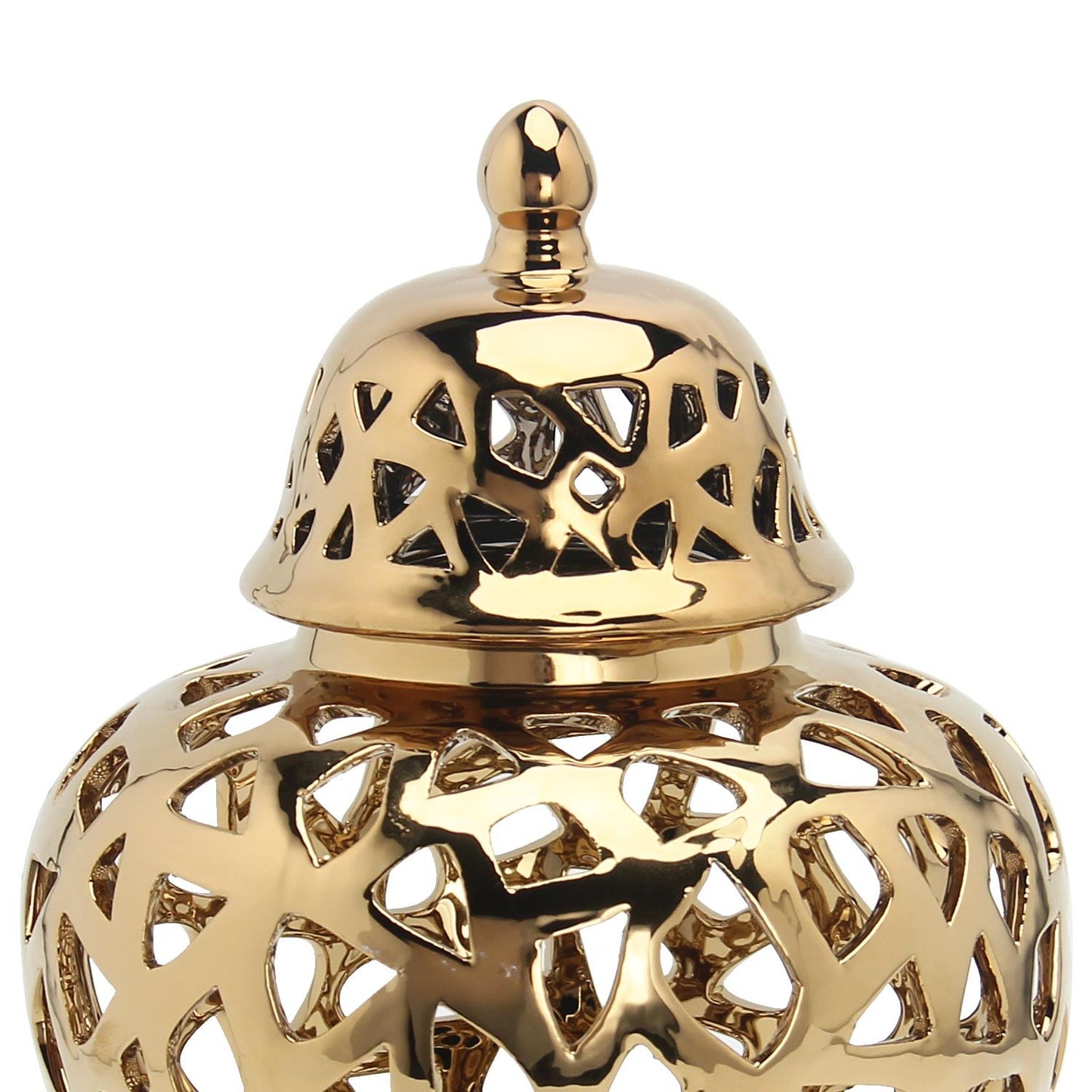 Ceramic Ginger Jar Vase With Decorative Design - Gold