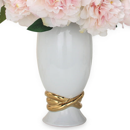 Ceramic Decorative Jar With Gold Accent And Lid - White