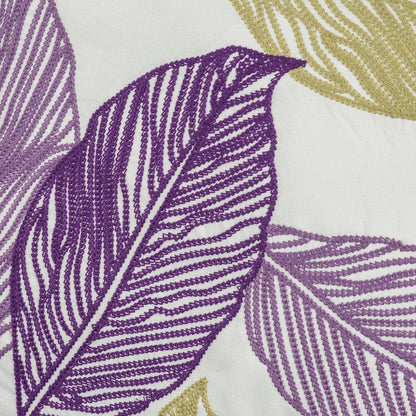 Purple - Green Leaves On Linen - Fabric