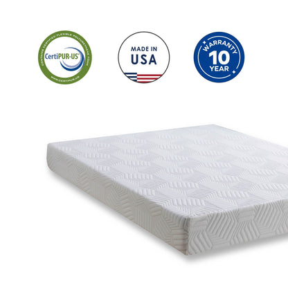 8 Inch Twin Gel Memory Foam Mattress, White, Bed in a Box, Green Tea and Cooling Gel Infused, CertiPUR-US Certified