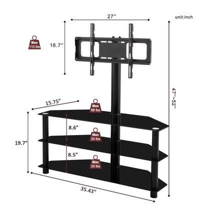 Multi-Function TV Stand Height Adjustable Bracket Swivel 3 Tier - Black