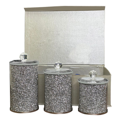 Ambrose Exquisite Three Glass Canister Set In Gift Box - Silver