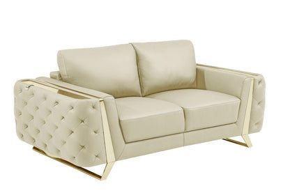 Genuine Leather Loveseat - Beige / Gold