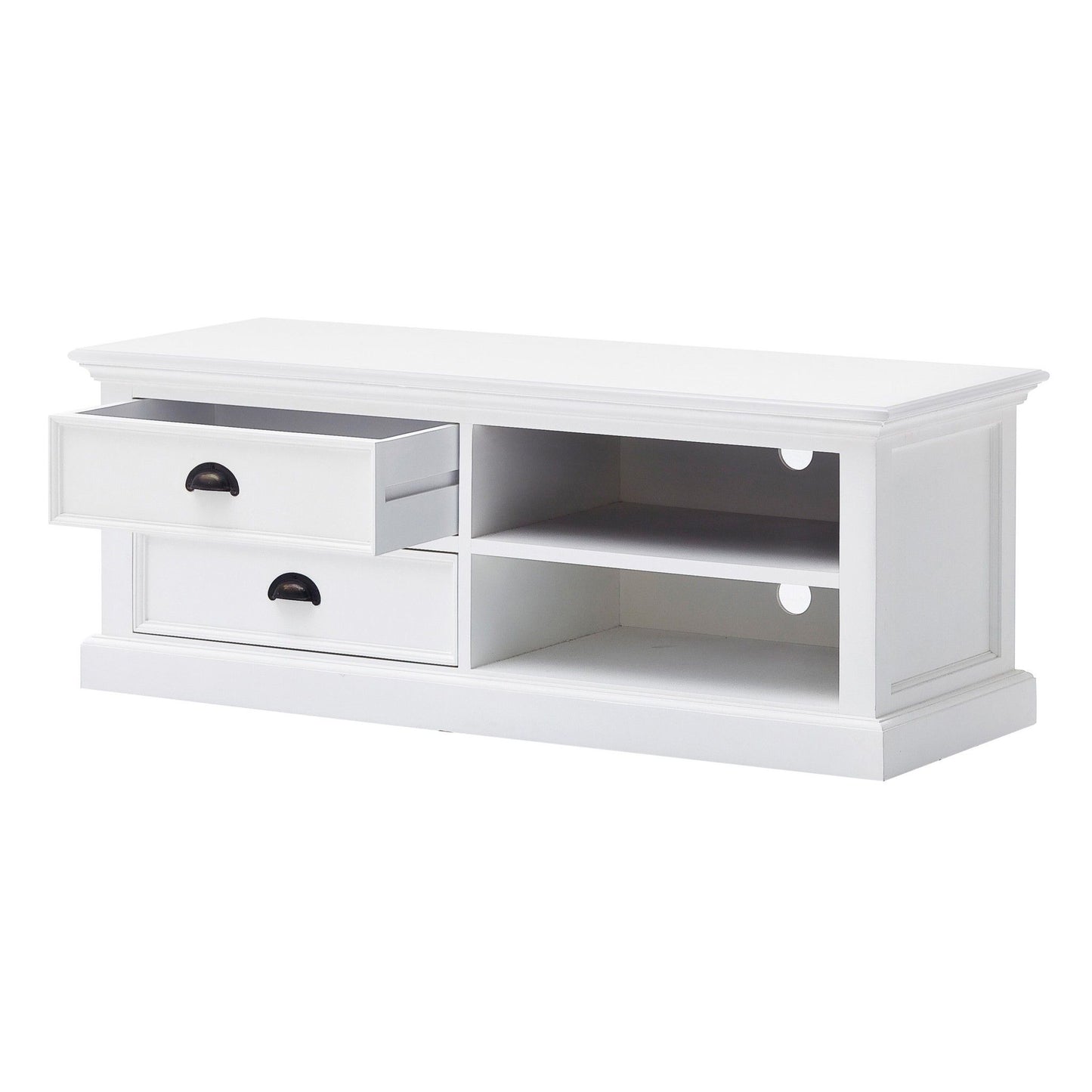 Solid Wood Drawers And Open Shelving Entertainment Center - White