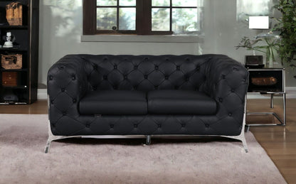 Italian Leather Loveseat - Black