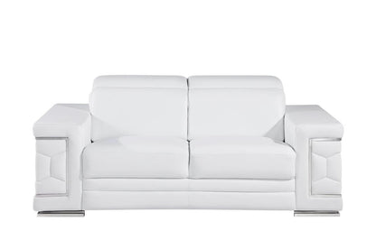 Genuine Leather Love Seat - White / Silver