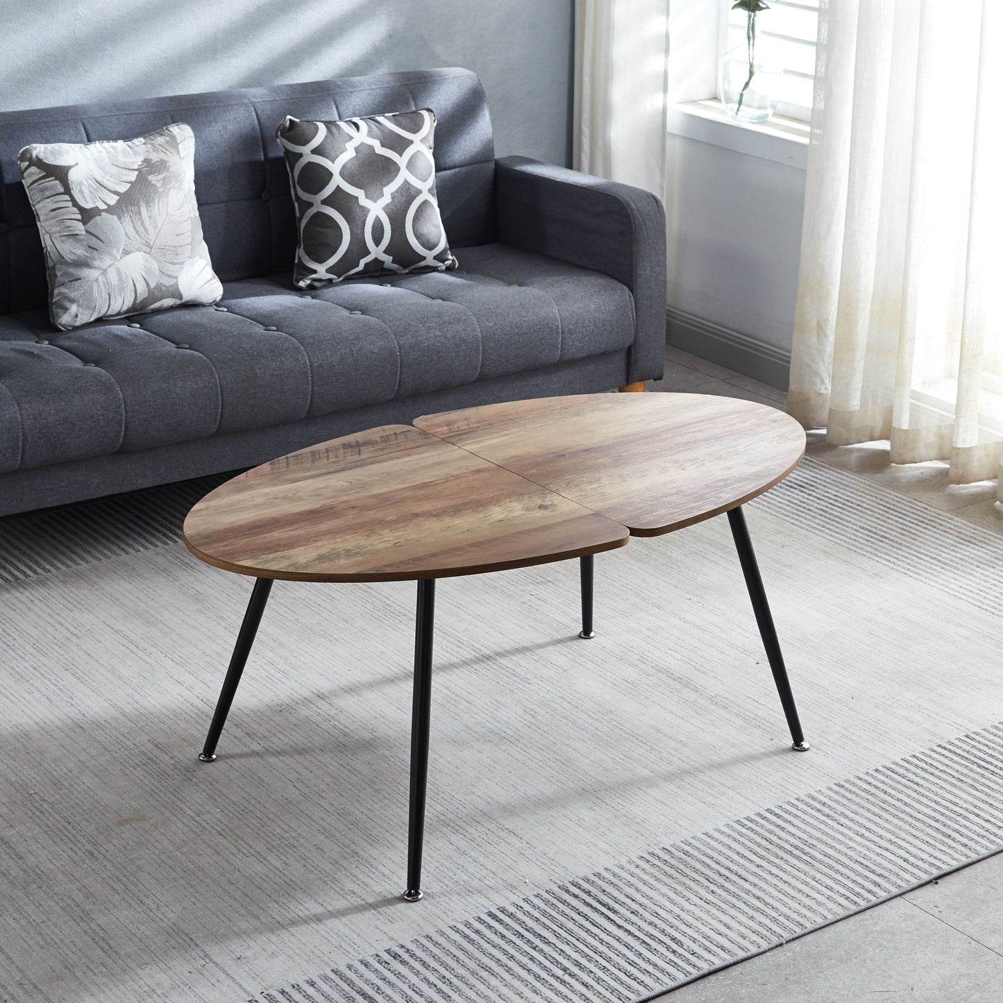 Coffee Table For 4 People With Round MDF Table Top, Pedestal Dining Table, End Table Leisure Coffee Table - Matte Black