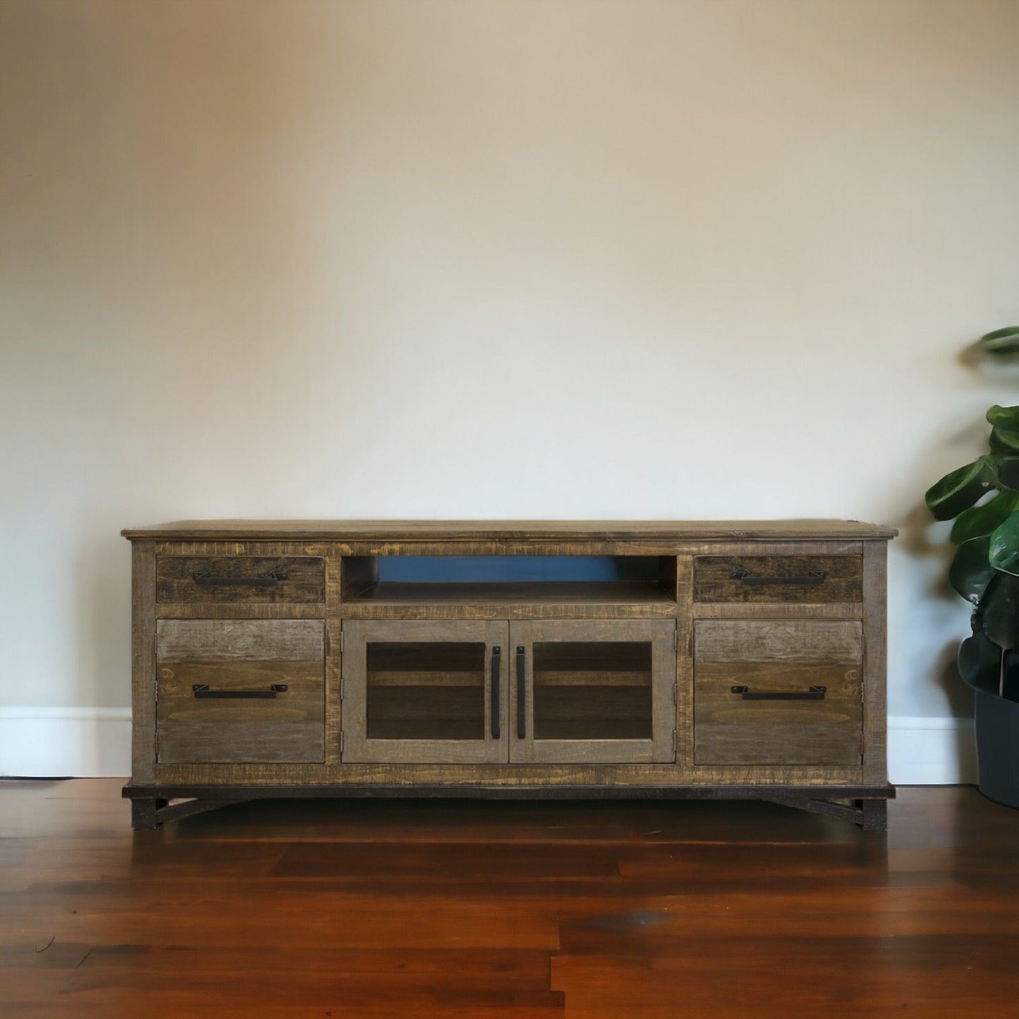 Wood Cabinet Enclosed Storage, Distressed TV Stand - Brown