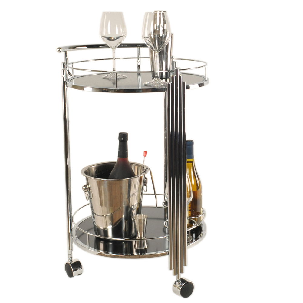 Round Two Tier Rolling Serving Or Bar Cart - Chrome