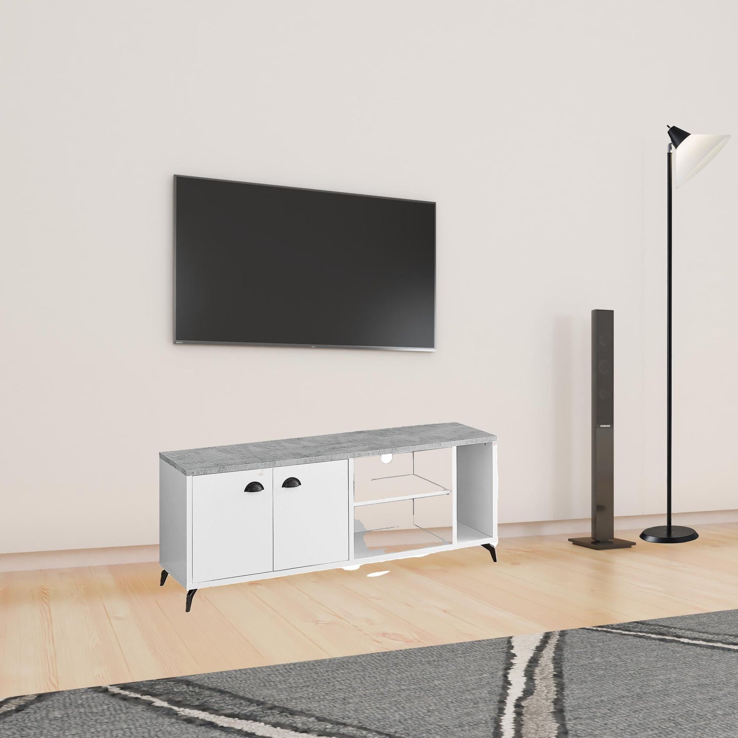 Cabinet Enclosed, Storage TV Stand - White