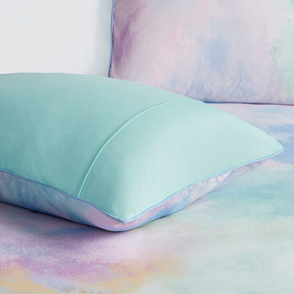 Watercolor Tie Dye Printed Comforter Set With Throw Pillow Aqua